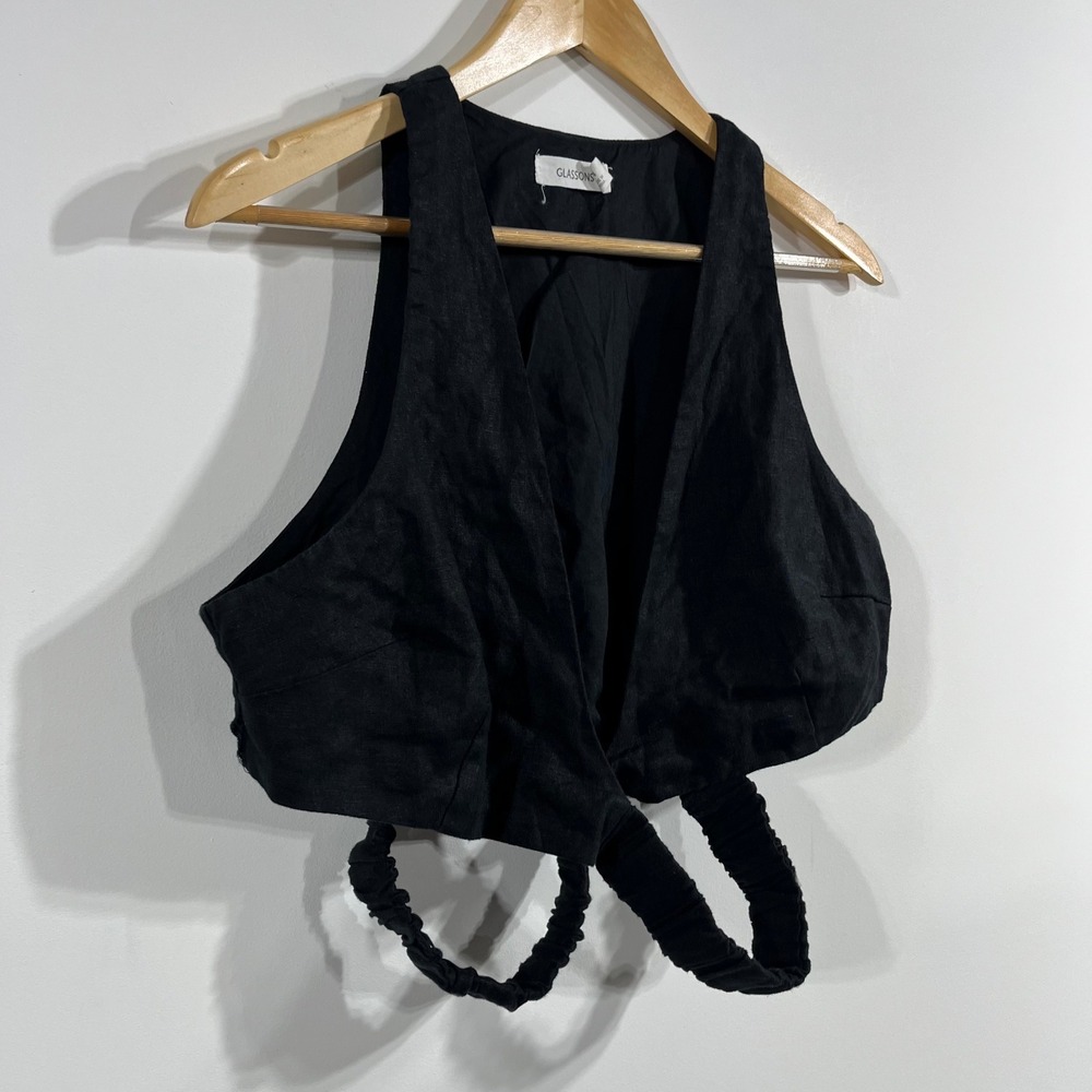 Glassons Euro‎ Summer Coastal European Flax Linen Crop Top Wrap Womens 14 Boho